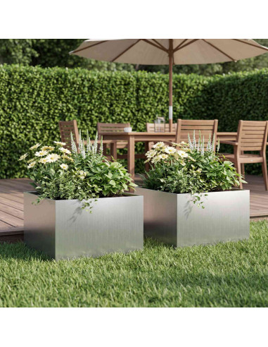 Vaso da giardino 2 pz Argento 60 x 60 x 30 cm Acciaio zincato