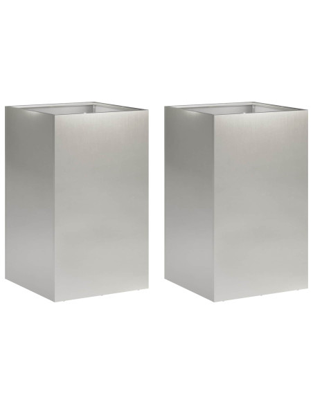 Vaso da giardino 2 pz Argento 40 x 40 x 50 cm Acciaio Inox