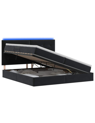Letto con contenitore LED e materasso Nero 200 x 200 cm Velluto