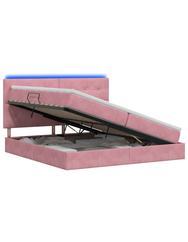 Letto con contenitore LED e materasso Rosa 200 x 200 cm Velluto