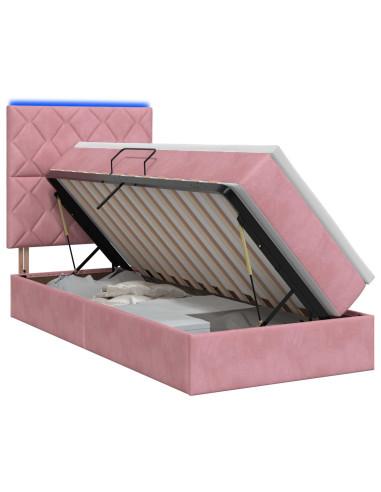 Letto con contenitore LED e materasso Rosa 90 x 200 cm Velluto