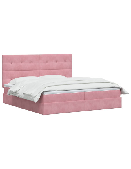 Letto con contenitore LED e materasso Rosa 200 x 200 cm Velluto