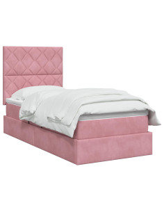 Letto con contenitore LED e materasso Rosa 90 x 200 cm Velluto 2