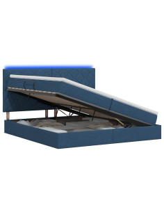 Letto con contenitore LED e materasso Blu 200 x 200 cm Tessuto