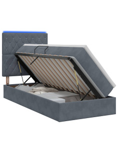 Letto con contenitore LED e materasso Grigio Scuro 90 x 190 cm