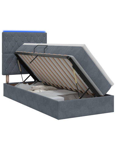 Letto con contenitore LED e materasso Grigio Scuro 90 x 200 cm