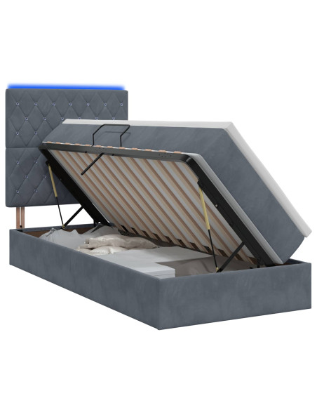 Letto con contenitore LED e materasso Grigio Scuro 90 x 200 cm