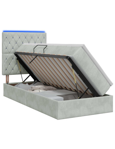 Letto con contenitore LED e materasso Grigio Chiaro
