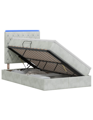 Letto con contenitore LED e materasso Grigio Chiaro