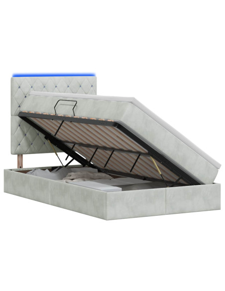 Letto con contenitore LED e materasso Grigio Chiaro