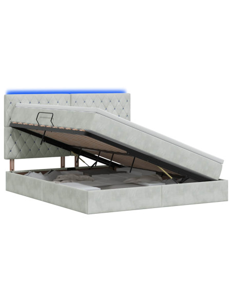 Letto con contenitore LED e materasso Grigio Chiaro