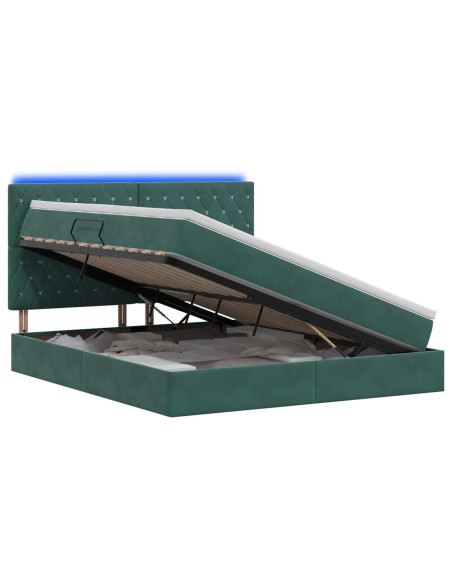 Letto con contenitore LED e materasso Verde Scuro 140 x 200 cm