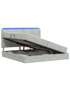 Letto con contenitore LED e materasso Grigio Chiaro