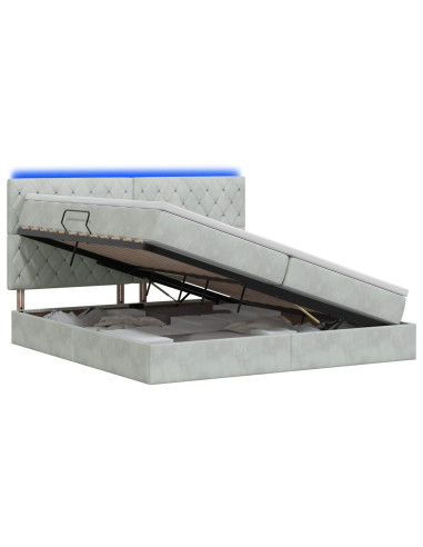 Letto con contenitore LED e materasso Grigio Chiaro