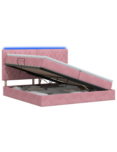 Letto con contenitore LED e materasso Rosa 200 x 200 cm Velluto