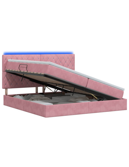 Letto con contenitore LED e materasso Rosa 200 x 200 cm Velluto