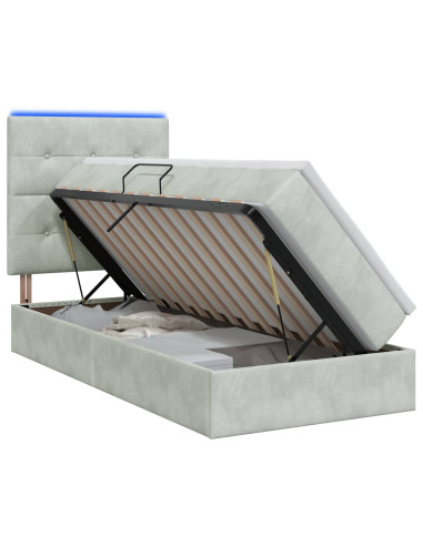 Letto con contenitore LED e materasso Grigio Chiaro 90 x 190 cm