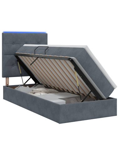 Letto con contenitore LED e materasso Grigio Scuro 90 x 190 cm