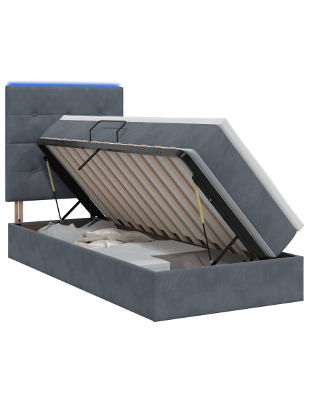 Letto con contenitore LED e materasso Grigio Scuro 90 x 190 cm