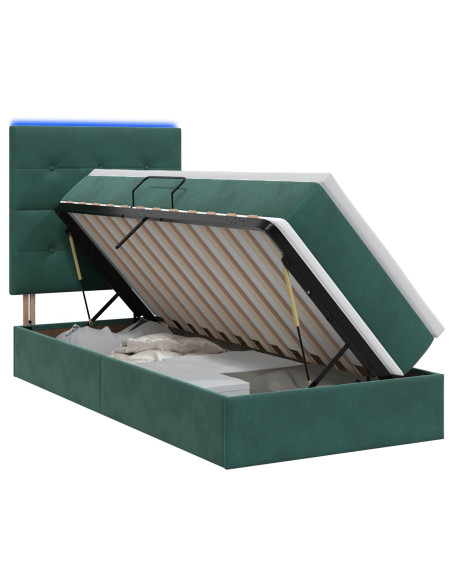 Letto con contenitore LED e materasso Verde Scuro 90 x 190 cm