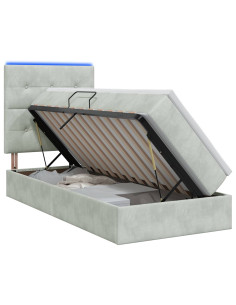 Letto con contenitore LED e materasso Grigio Chiaro 90 x 200 cm