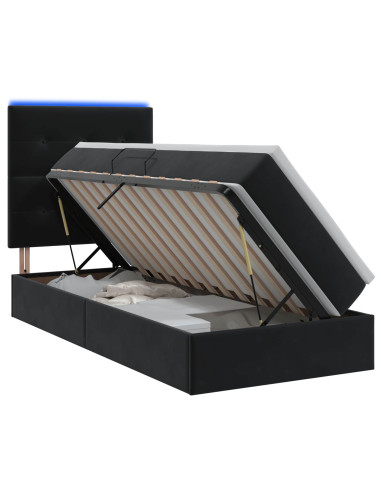 Letto con contenitore LED e materasso Nero 100 x 200 cm Velluto