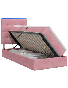 Letto con contenitore LED e materasso Rosa 100 x 200 cm Velluto