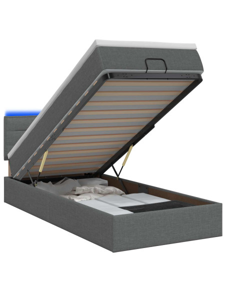 Letto Ottomano con Materasso e LED Grigio Scuro 90 x 200 cm