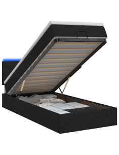 Letto Ottomano con Materasso e LED Nero 90 x 200 cm Tessuto