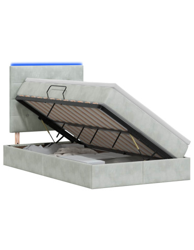 Letto con contenitore LED e materasso Grigio Chiaro
