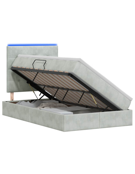 Letto con contenitore LED e materasso Grigio Chiaro