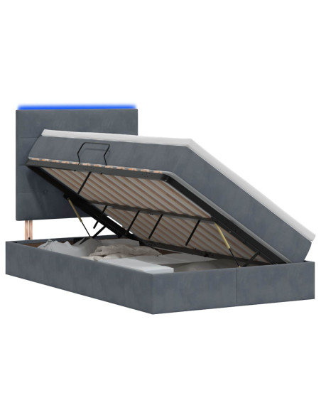Letto con contenitore LED e materasso Grigio Scuro 120 x 200 cm