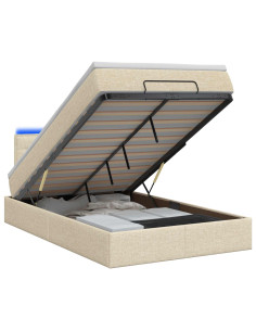 Letto Ottomano con Materasso e LED Crema 120 x 190 cm Tessuto