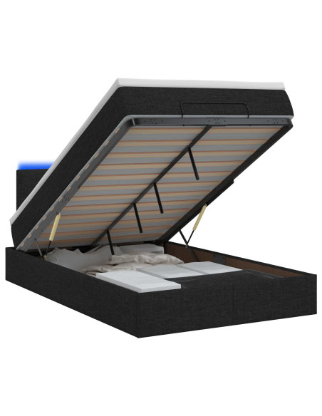 Letto Ottomano con Materasso e LED Nero 120 x 190 cm Tessuto