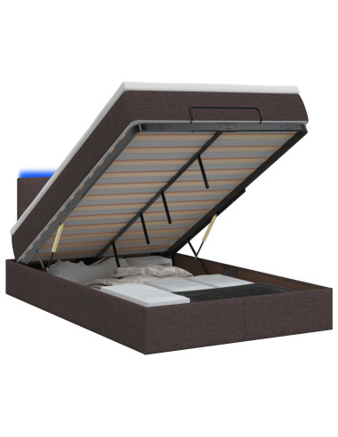 Letto Ottomano con Materasso e LED Marrone Scuro 120 x 190 cm