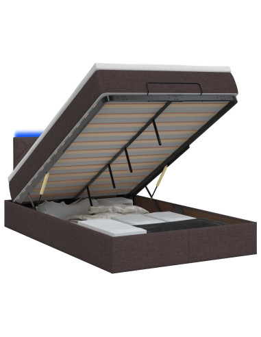 Letto Ottomano con Materasso e LED Marrone Scuro 120 x 190 cm