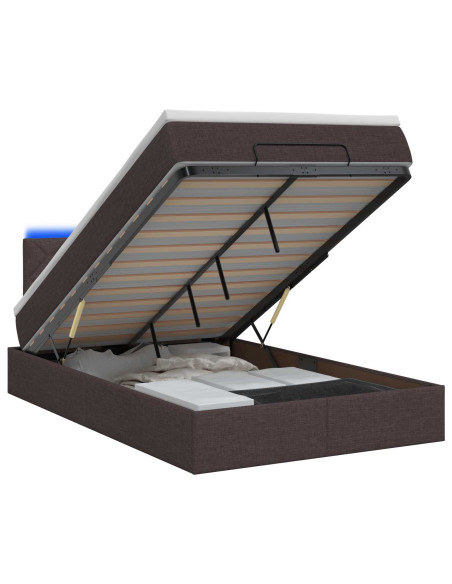 Letto Ottomano con Materasso e LED Marrone Scuro 120 x 190 cm