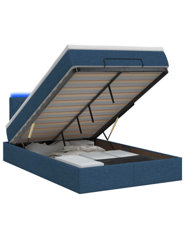 Letto Ottomano con Materasso e LED Blu 120 x 190 cm Tessuto