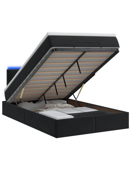 Letto Ottomano con Materasso e LED Nero 120 x 190 cm Velluto