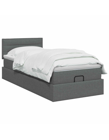 Letto Ottomano con Materasso e LED Grigio Scuro 90 x 200 cm