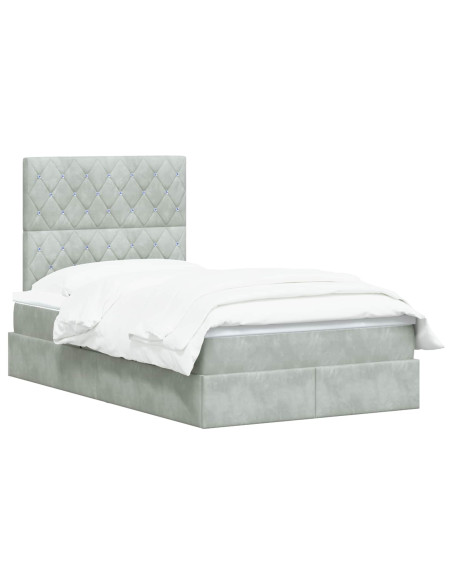 Letto con contenitore LED e materasso Grigio Chiaro