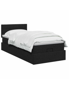 Letto Ottomano con Materasso e LED Nero 90 x 200 cm Tessuto 2