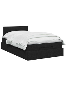 Letto Ottomano con Materasso e LED Nero 120 x 190 cm Tessuto 2
