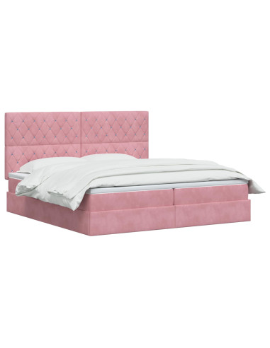 Letto con contenitore LED e materasso Rosa 200 x 200 cm Velluto