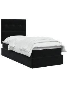 Letto con contenitore LED e materasso Nero 100 x 200 cm Velluto 2