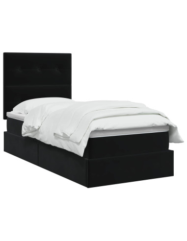 Letto con contenitore LED e materasso Nero 100 x 200 cm Velluto