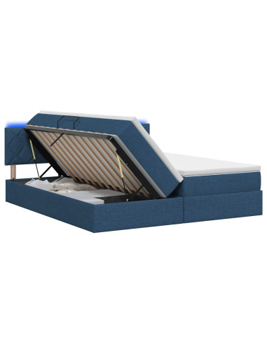 Letto con contenitore LED e materasso Blu 200 x 200 cm Tessuto