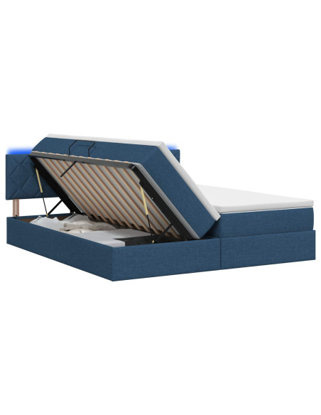 Letto con contenitore LED e materasso Blu 200 x 200 cm Tessuto