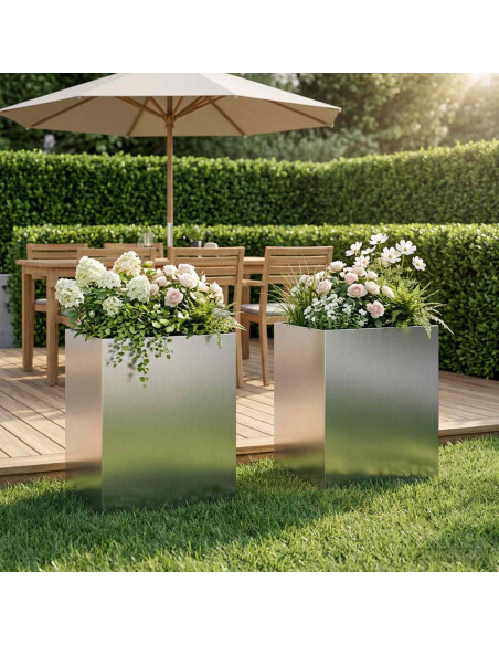 Vaso da giardino 2 pz Argento 40 x 30 x 50 cm Acciaio zincato