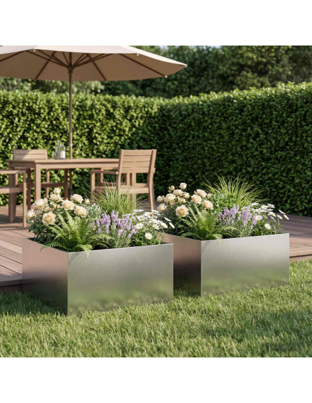 Vaso da giardino 2 pz Argento 60 x 60 x 30 cm Acciaio Inox